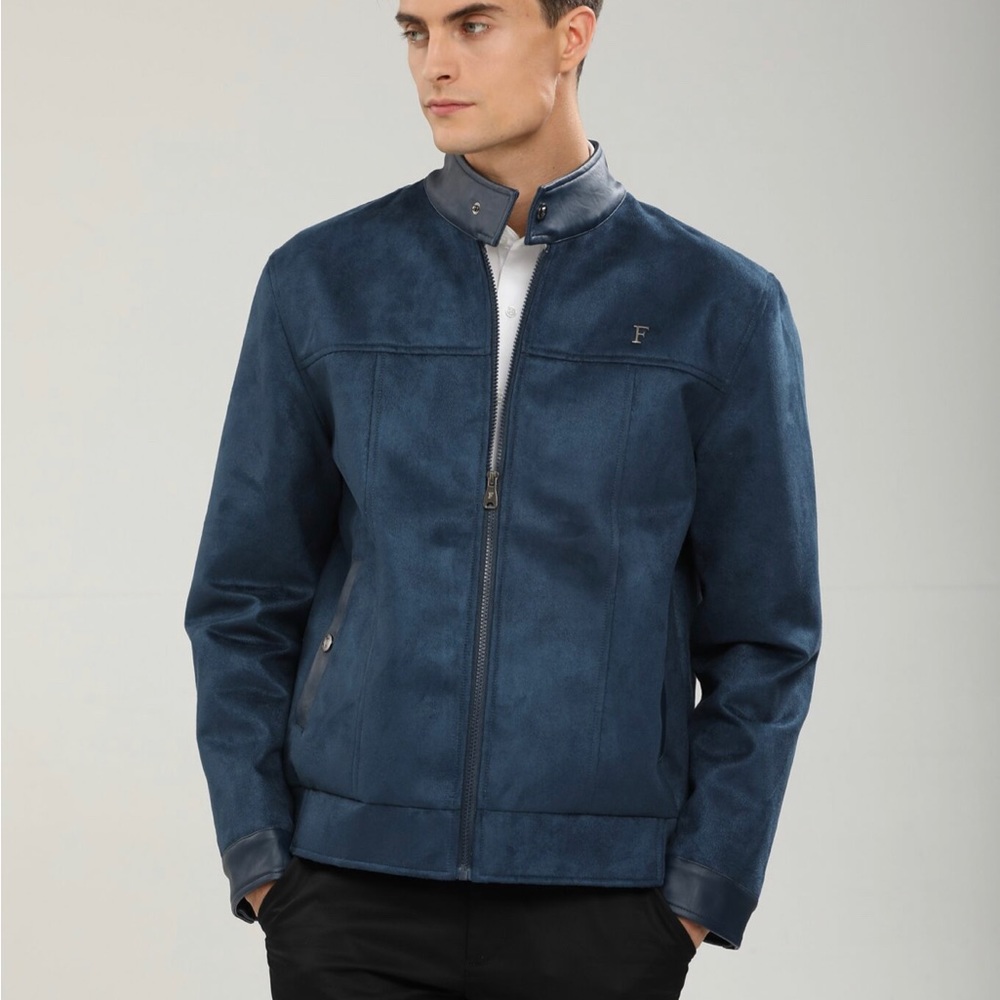 NWT Ferrari Men’s Medium F Collections Jacket Navy Blue Suede Coat Zippe…